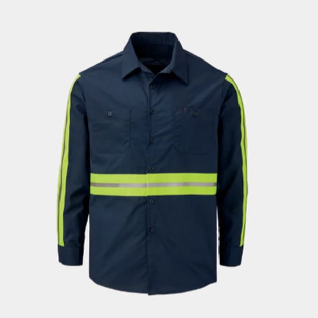 Navy work shirt with reflective tape